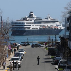 The cruise ship Veendam sits in Bar Harbor on Sunday, May 5, 2013. The ship's first stop on its tour leaving from Boston was Bar Harbor.